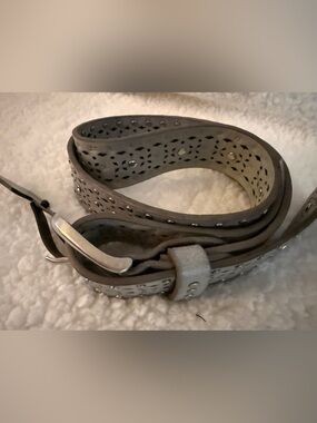Gray Laser-Cut Studded Leather Belt - bke buckle